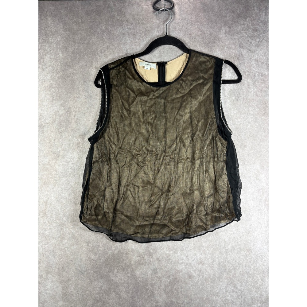 Vince Top Womens Medium Gold Black Metallic Sheer Layered Sleeveless Luxury